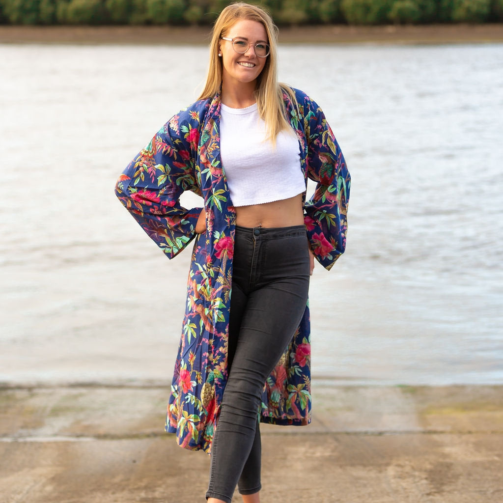 'Crimson Bloom' Kimono' 100% Cotton Bathrobe