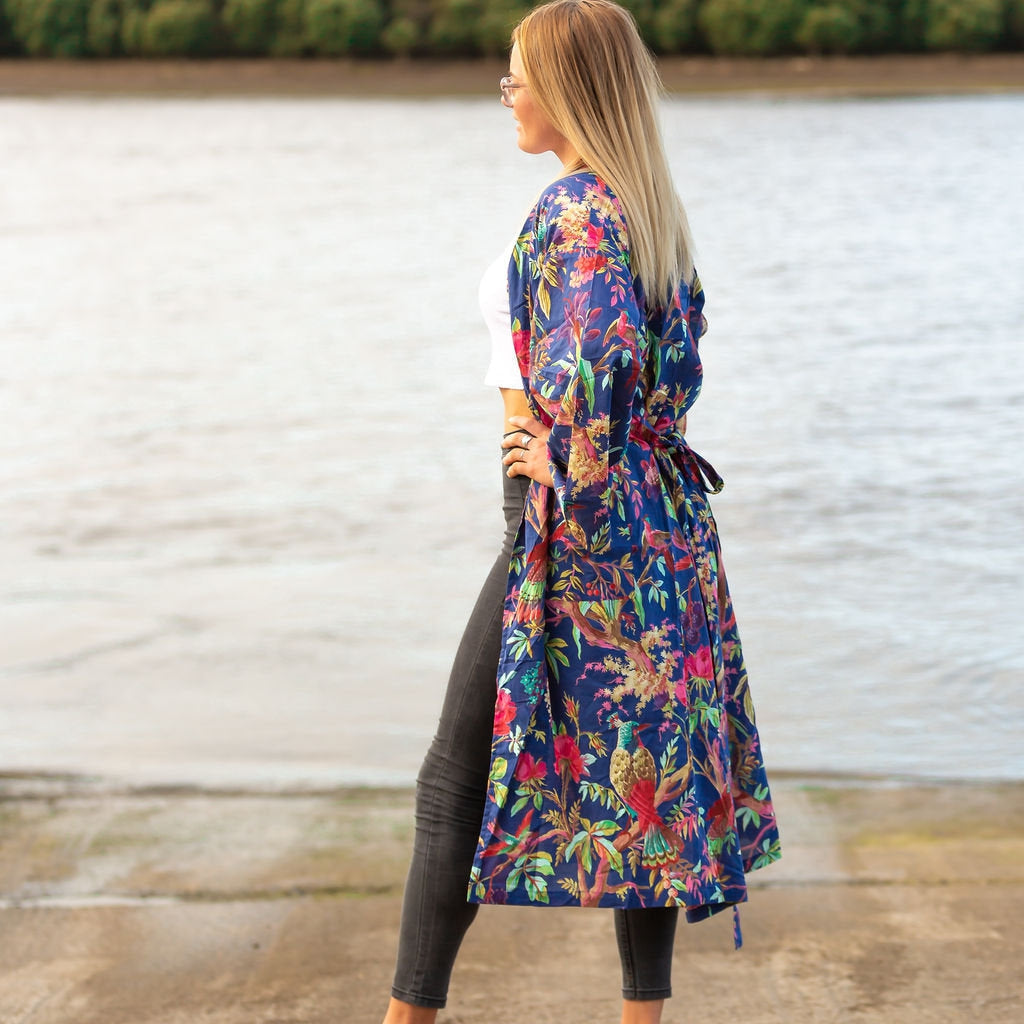 'Crimson Bloom' Kimono' 100% Cotton Bathrobe