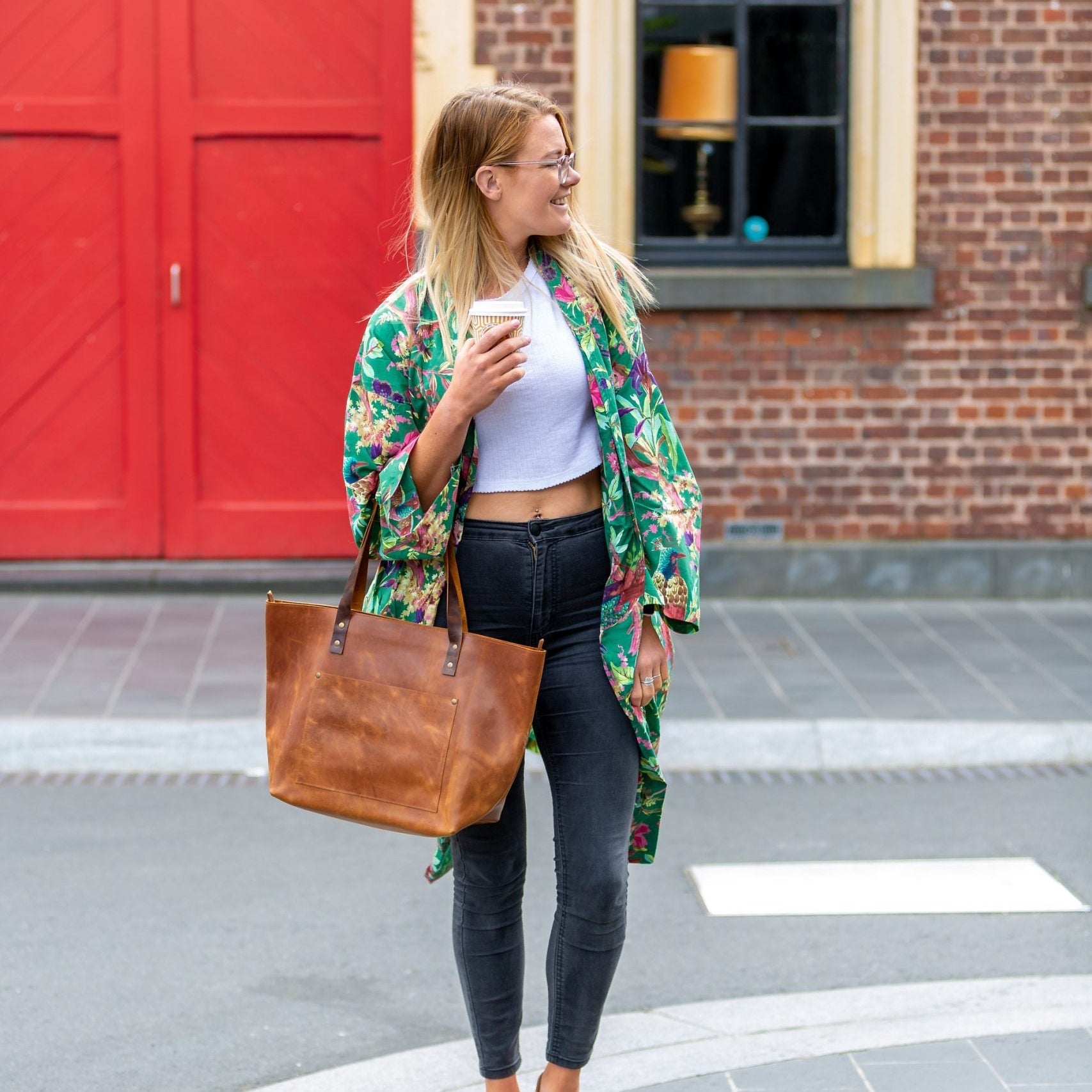 'Emerald Foliage' Kimono' 100% Cotton Bathrobe