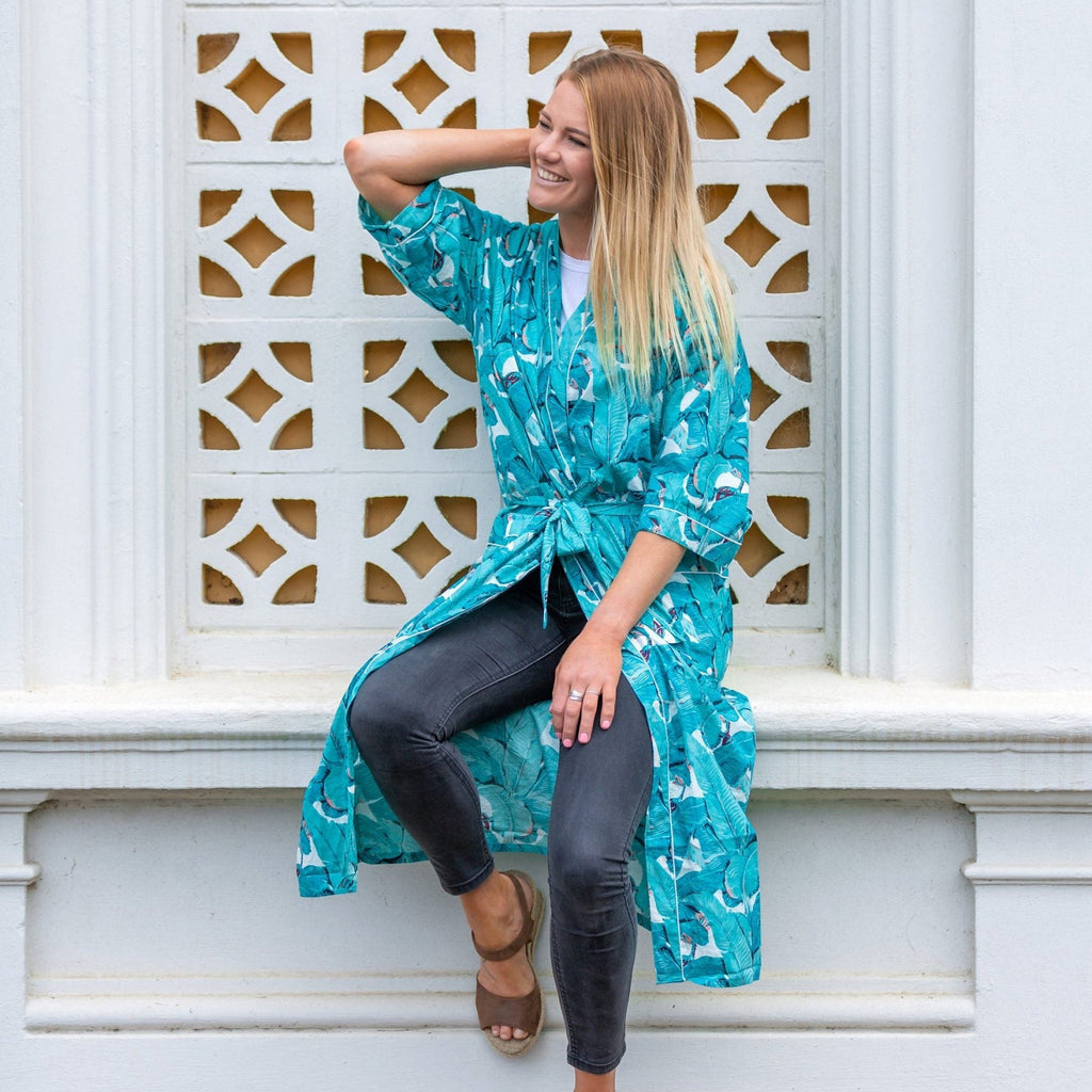 'Aqua Jade Jungle' 100% Cotton Bathrobe