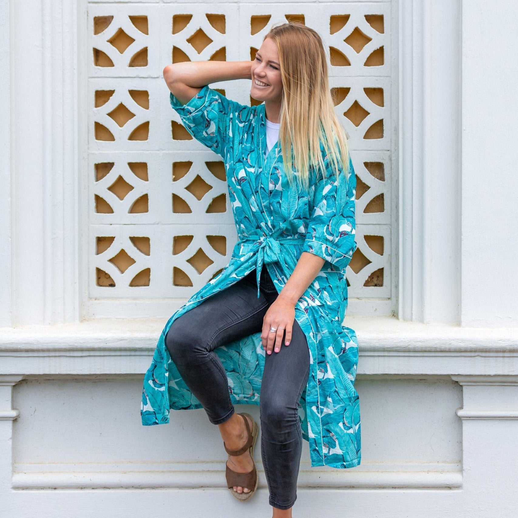 'Aqua Jade Jungle' 100% Cotton Bathrobe
