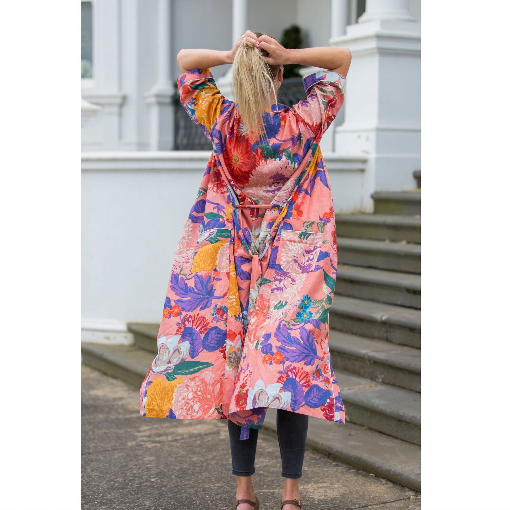 'Crimson Colours' Kimono' 100% Cotton Bathrobe