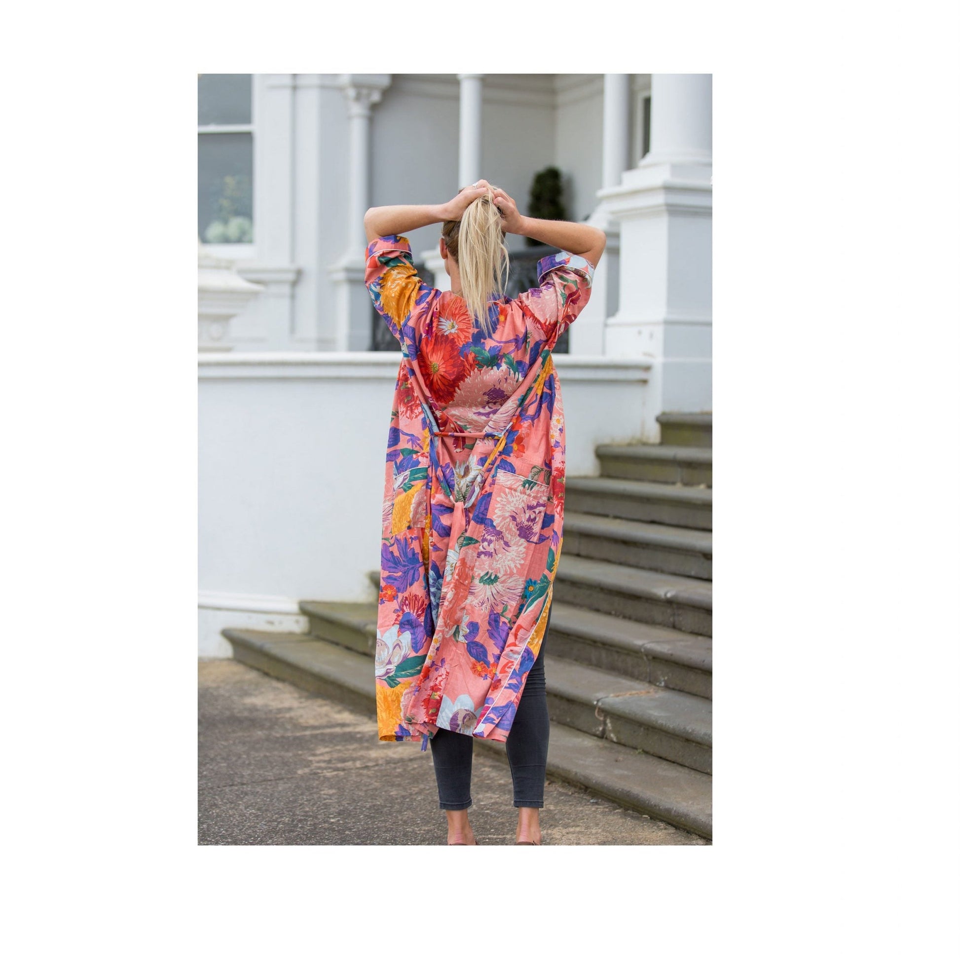 'Crimson Colours' Kimono' 100% Cotton Bathrobe