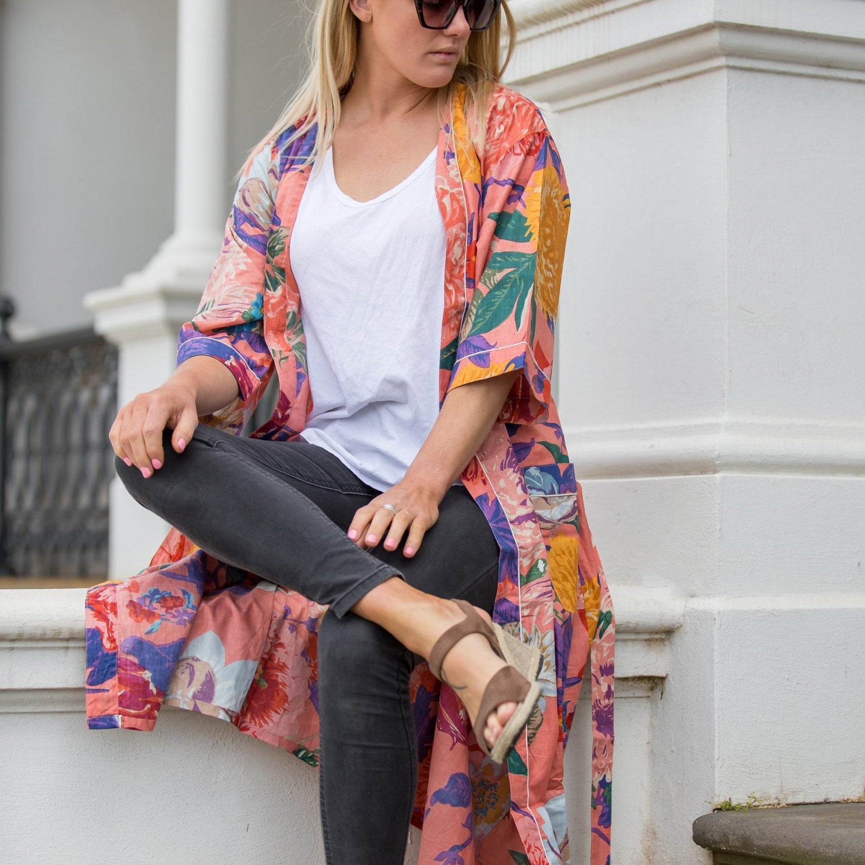 'Crimson Colours' Kimono' 100% Cotton Bathrobe