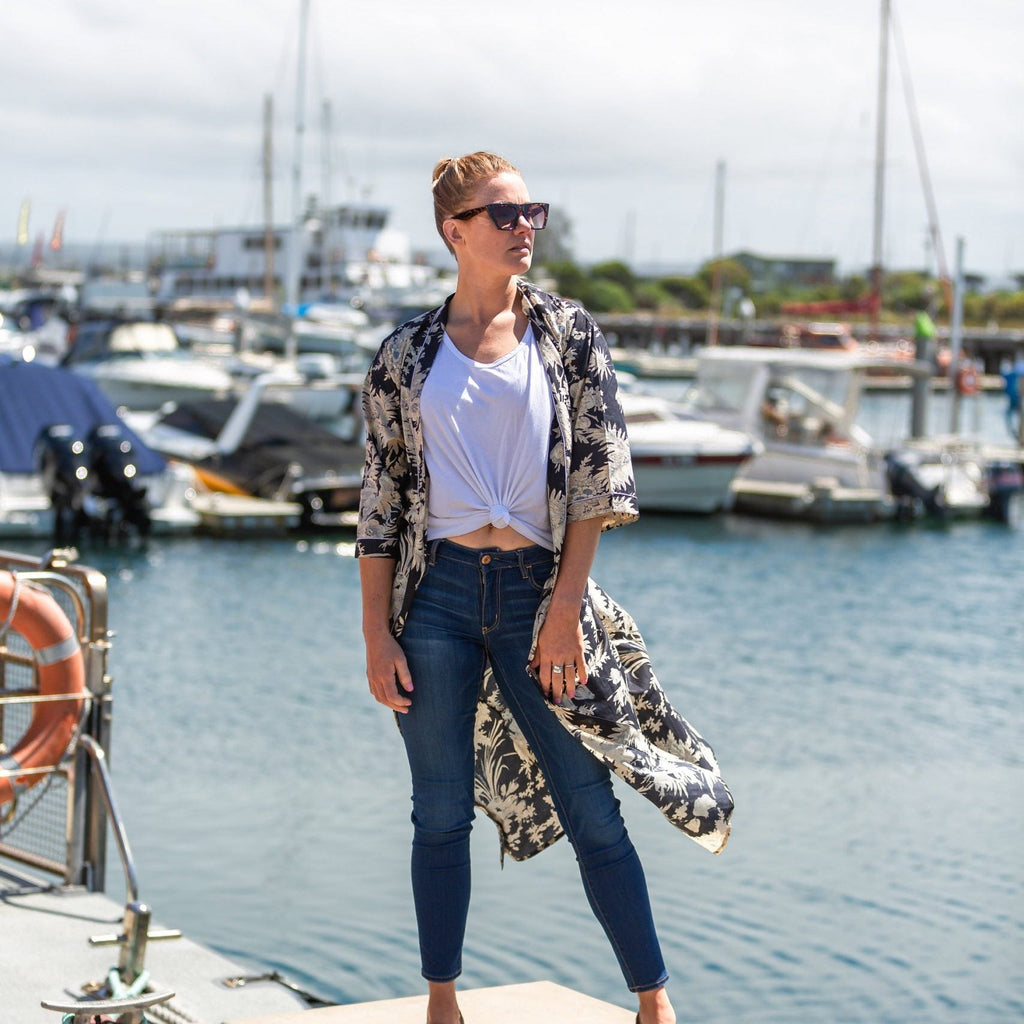 'Navy Dream' Kimono 100% Cotton Bathrobe