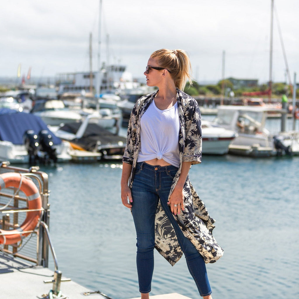 'Navy Dream' Kimono 100% Cotton Bathrobe