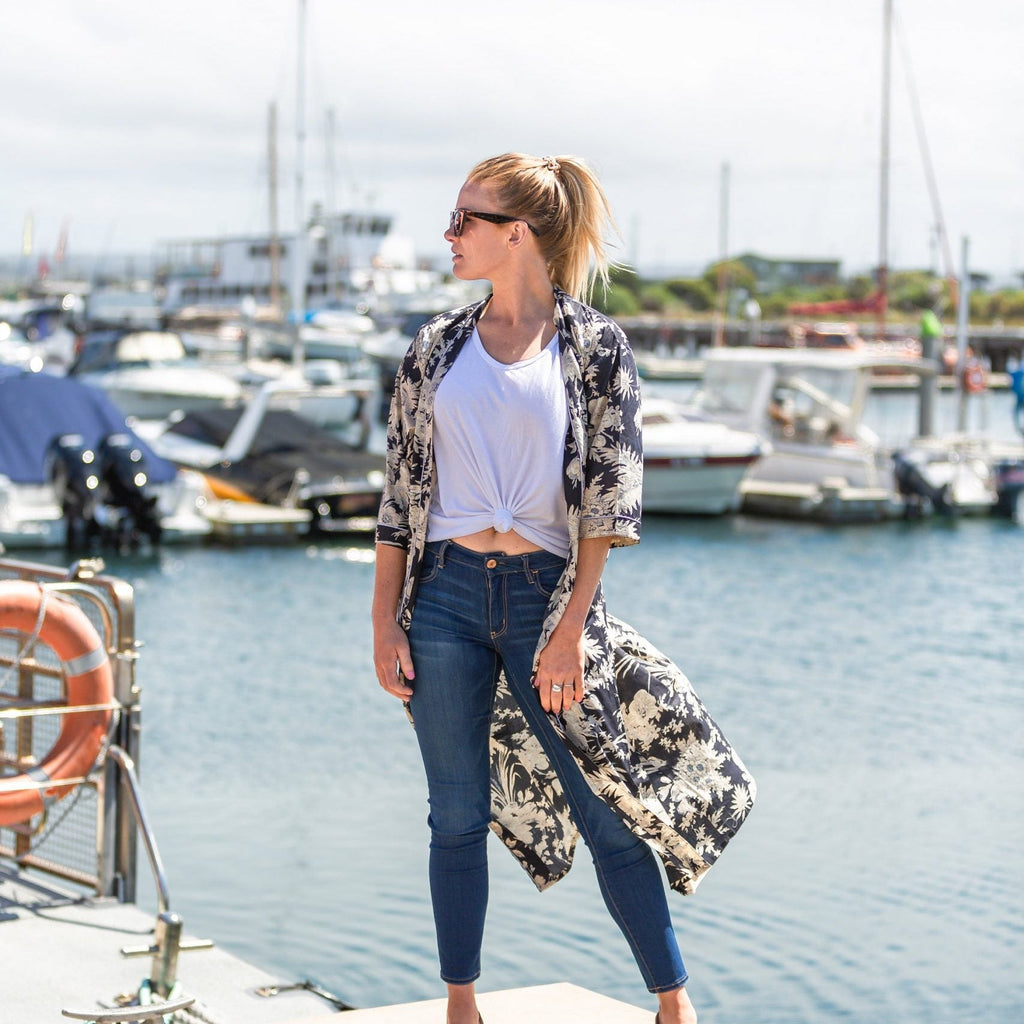 'Navy Dream' Kimono 100% Cotton Bathrobe