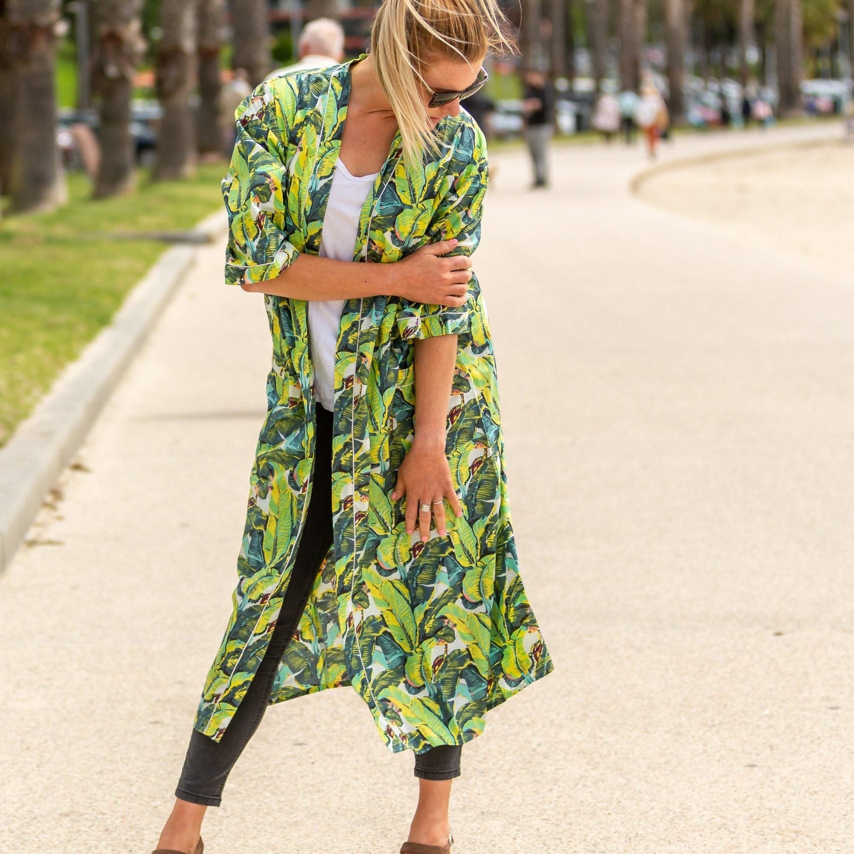 'Jade Jungle' Kimono 100% Cotton Bathrobe