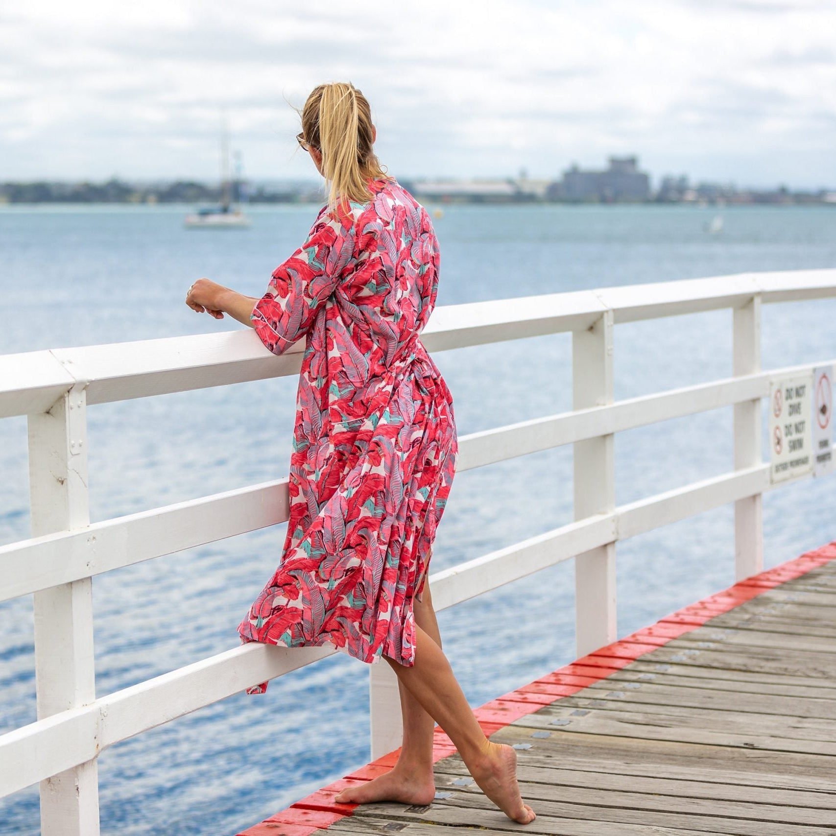 'Melon Flora' Kimono' 100% Cotton Bathrobe