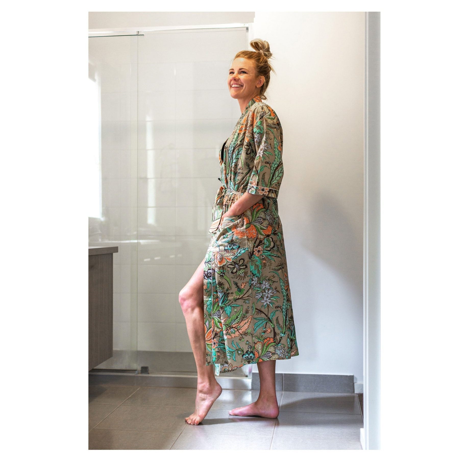 'Serenity Garden' Kimono' 100% Cotton Bathrobe