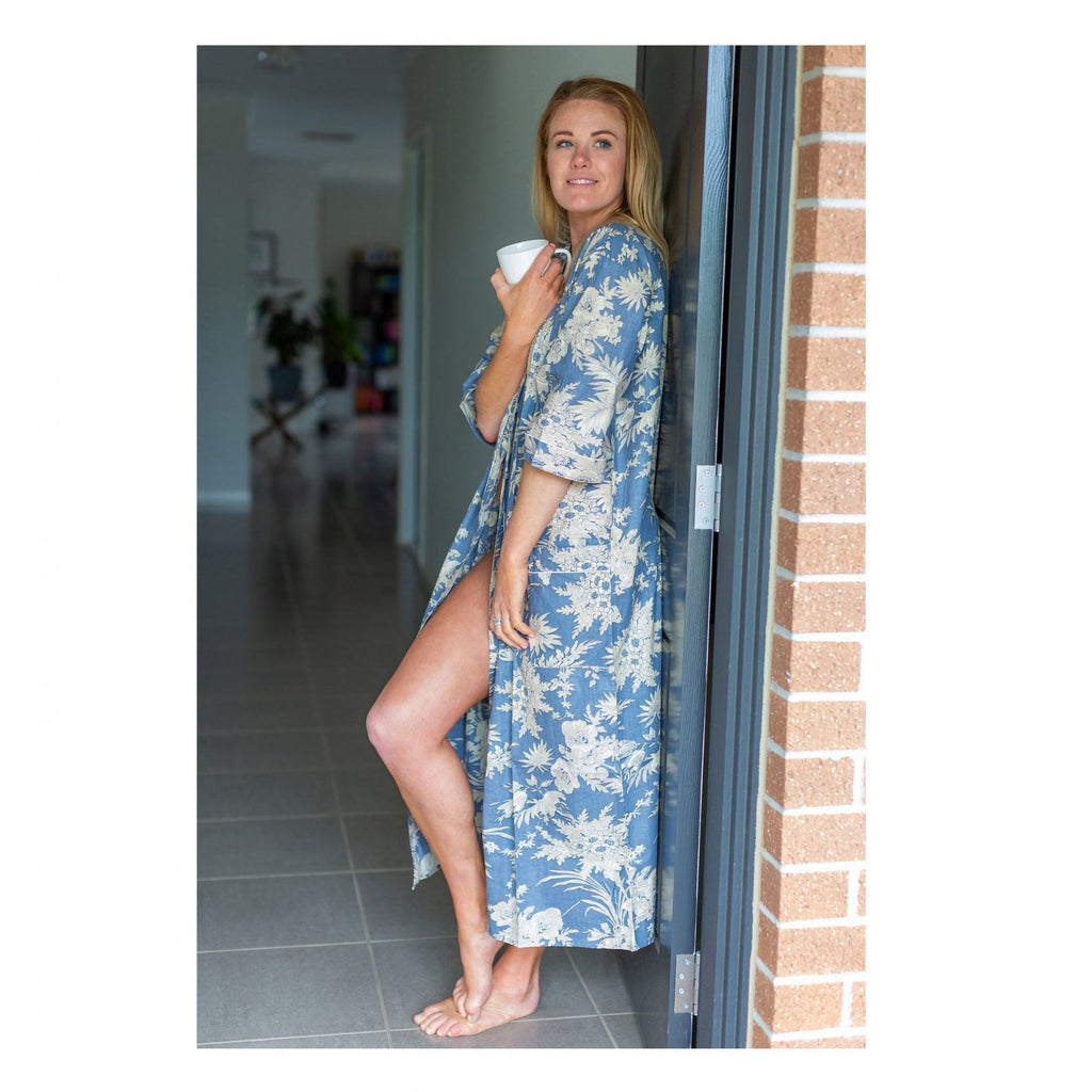'Linen Connection Blossom' Kimono' 100% Cotton Bathrobe