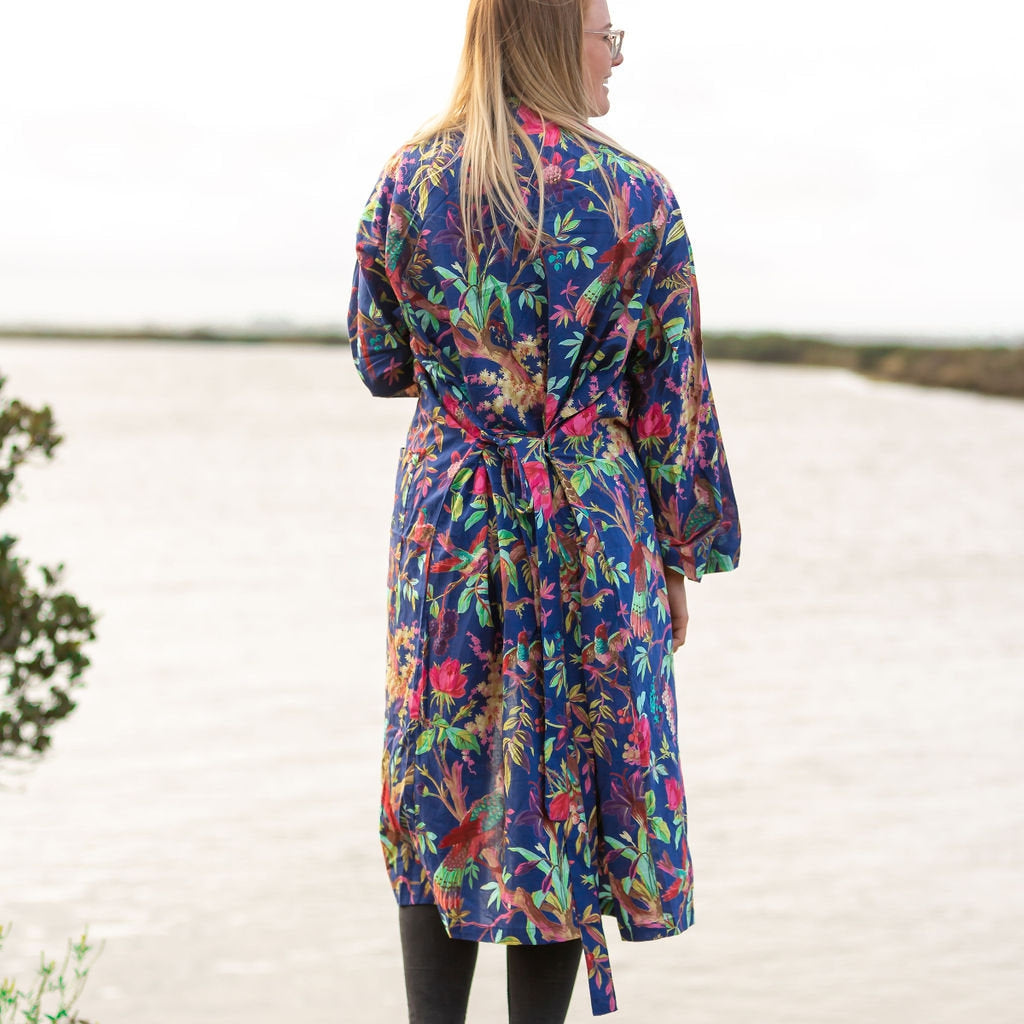 'Crimson Bloom' Kimono' 100% Cotton Bathrobe