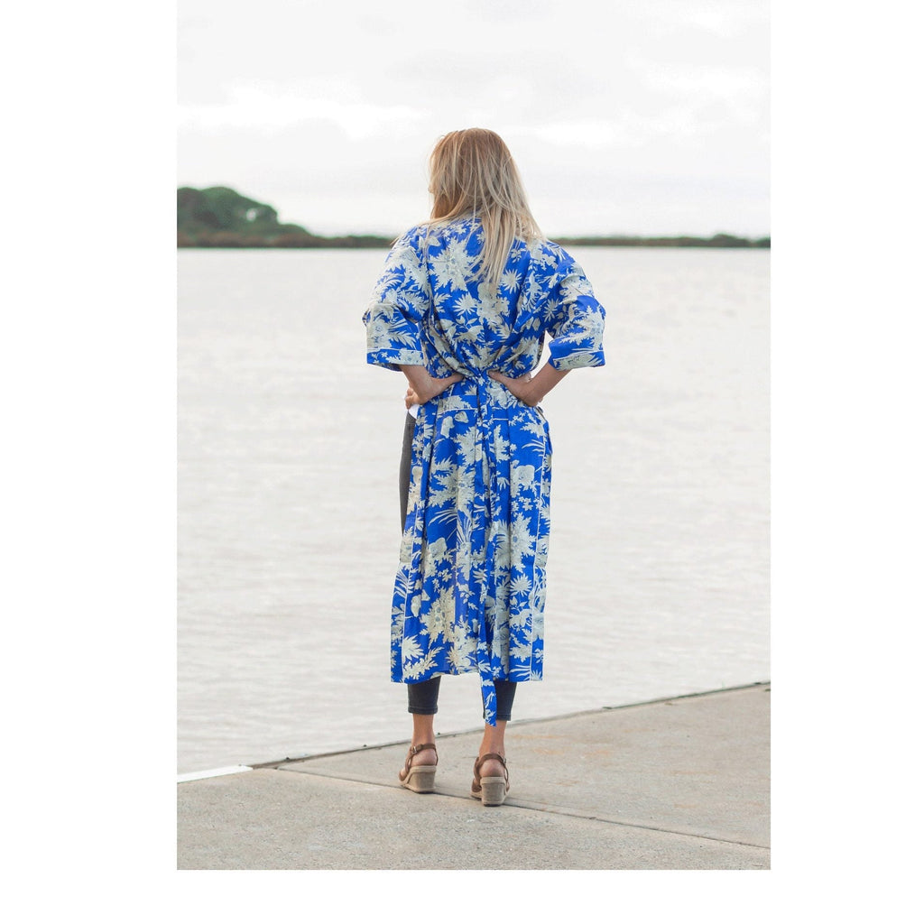 'Boho Blue' Kimono 100% Cotton Bathrobe