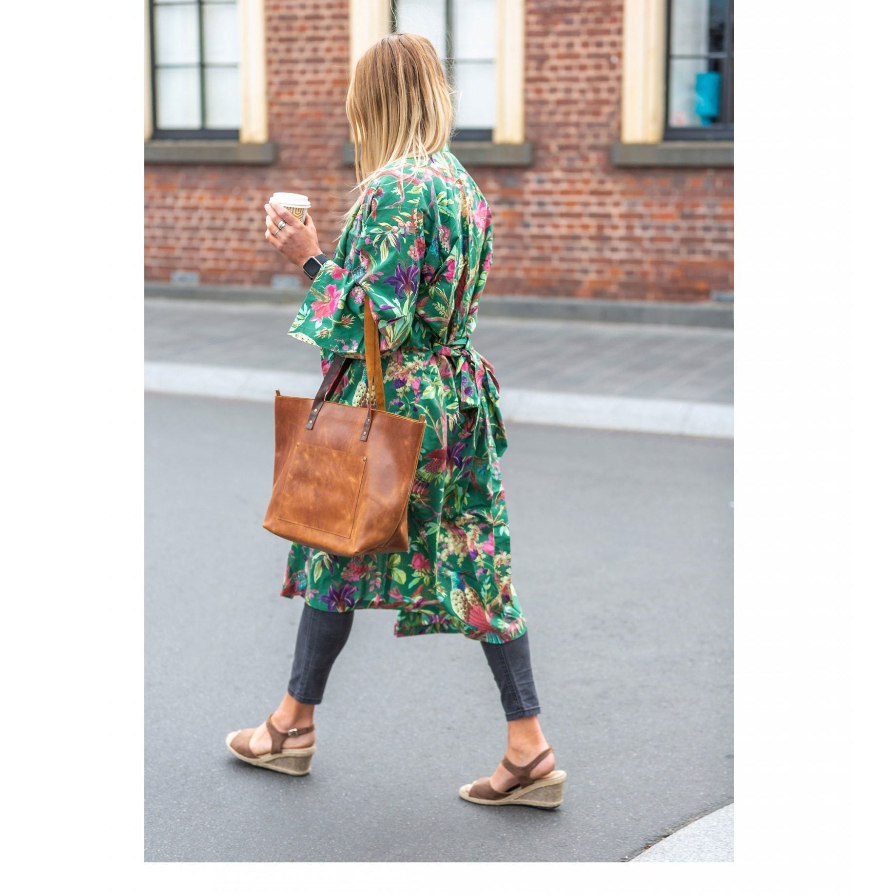 'Emerald Foliage' Kimono' 100% Cotton Bathrobe
