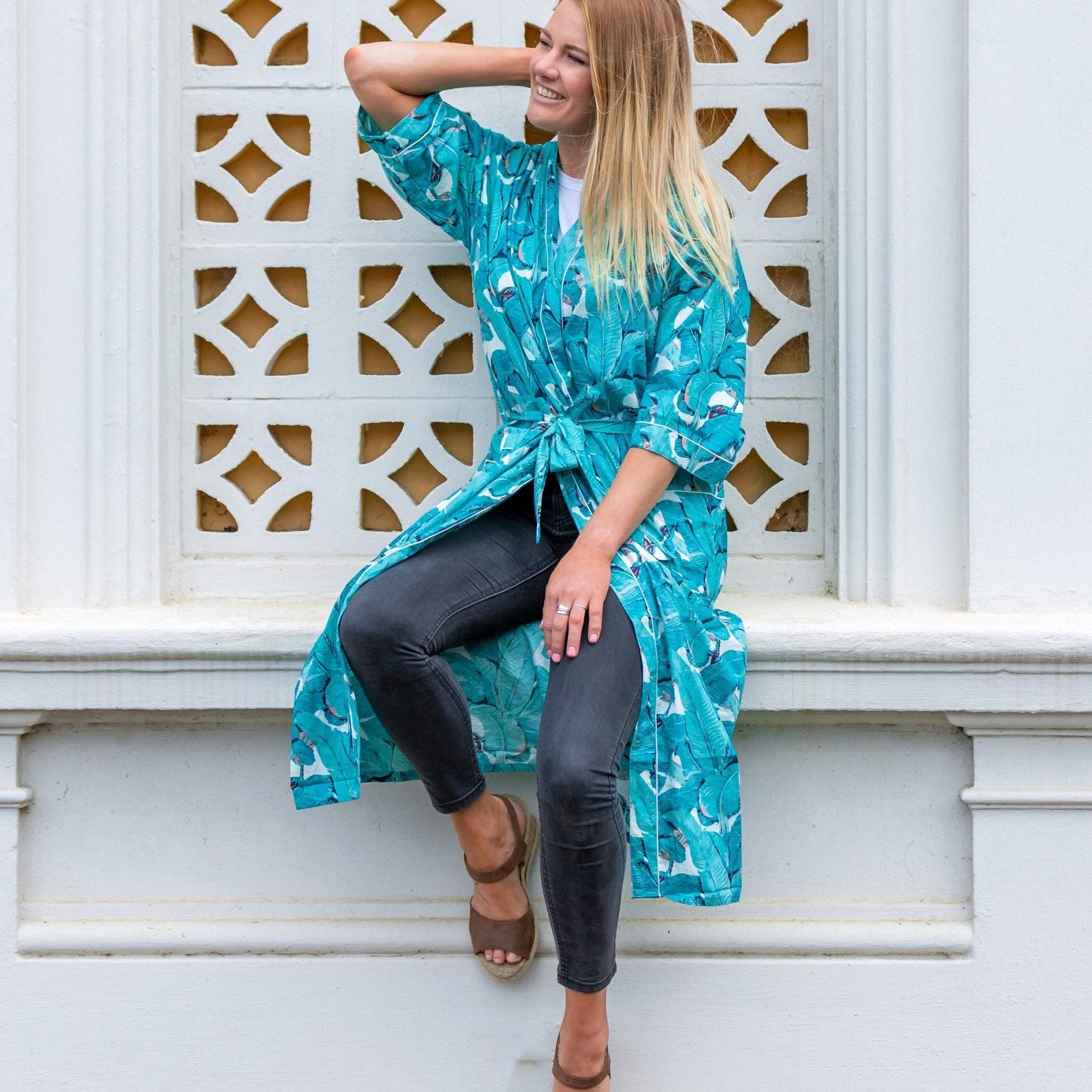 'Aqua Jade Jungle' 100% Cotton Bathrobe