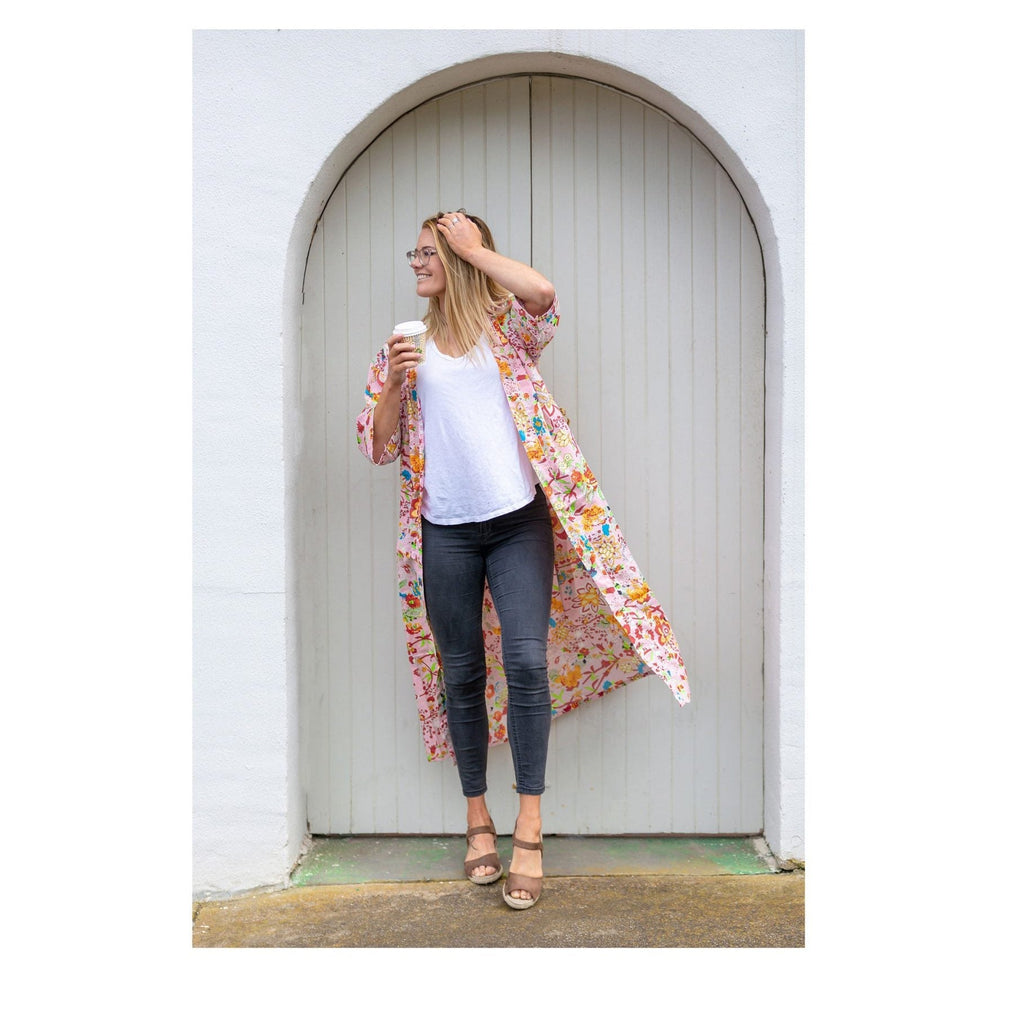 'Peachy Petals' Kimono' 100% Cotton Bathrobe