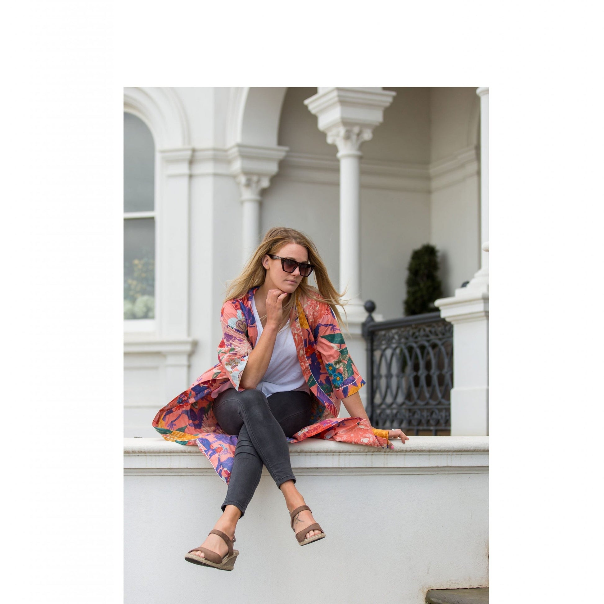 'Crimson Colours' Kimono' 100% Cotton Bathrobe