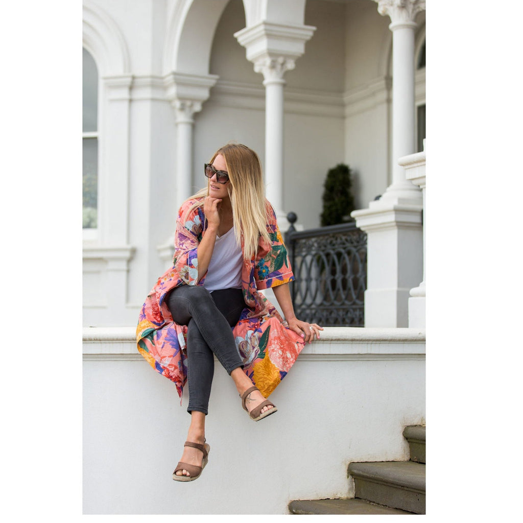 'Crimson Colours' Kimono' 100% Cotton Bathrobe