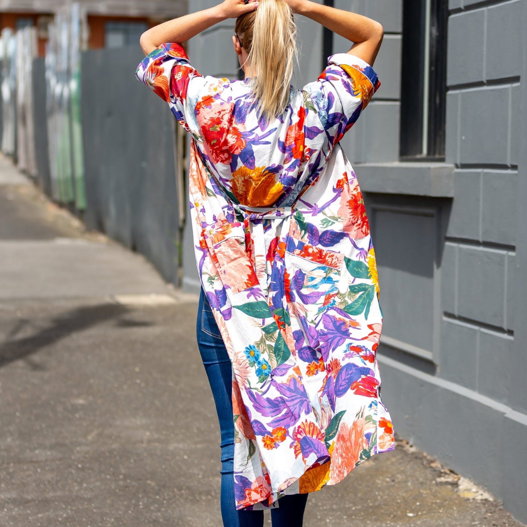 'Bright Blanche Blooms' Kimono' 100% Cotton Bathrobe