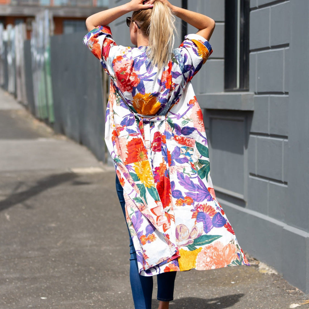 'Bright Blanche Blooms' Kimono' 100% Cotton Bathrobe