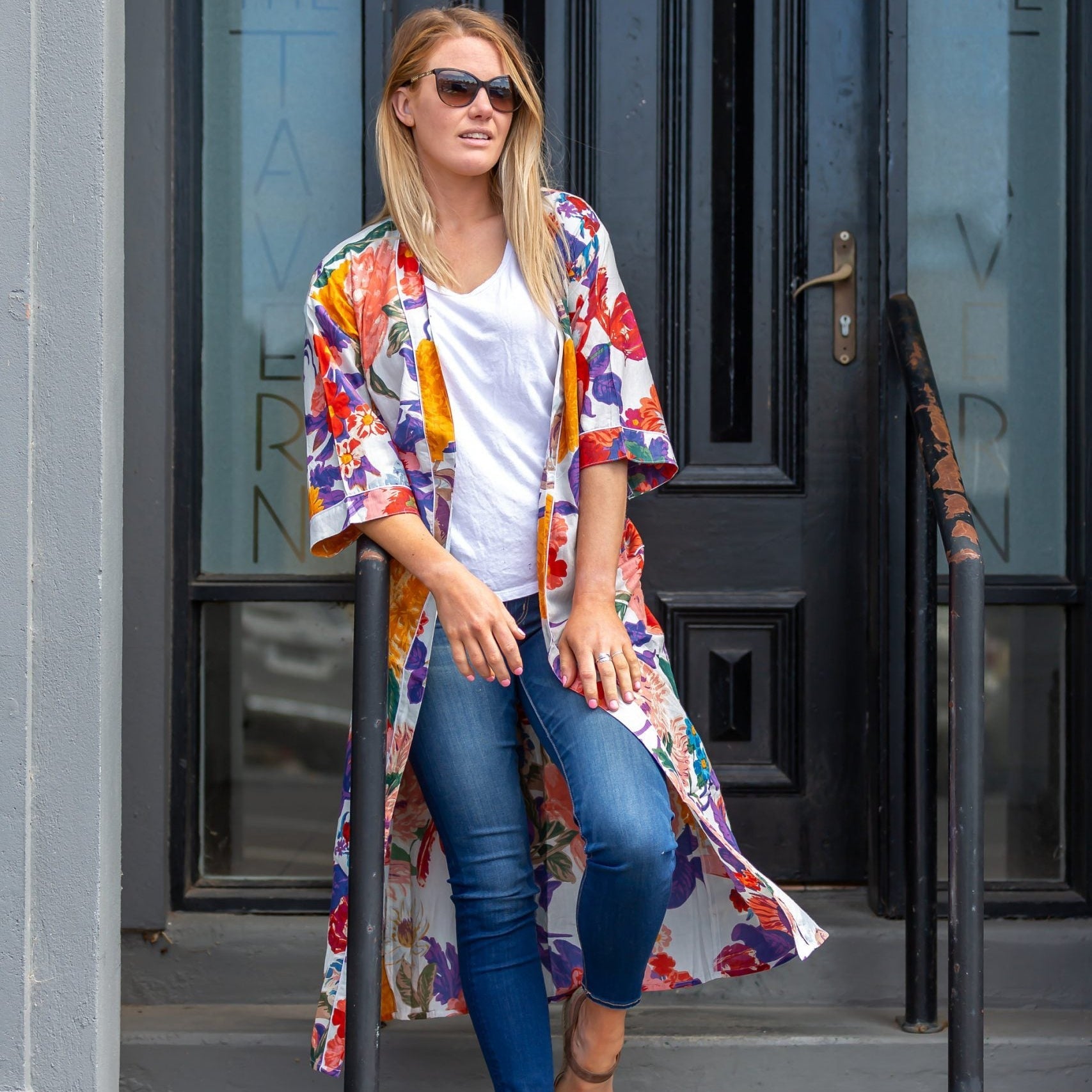 'Bright Blanche Blooms' Kimono' 100% Cotton Bathrobe