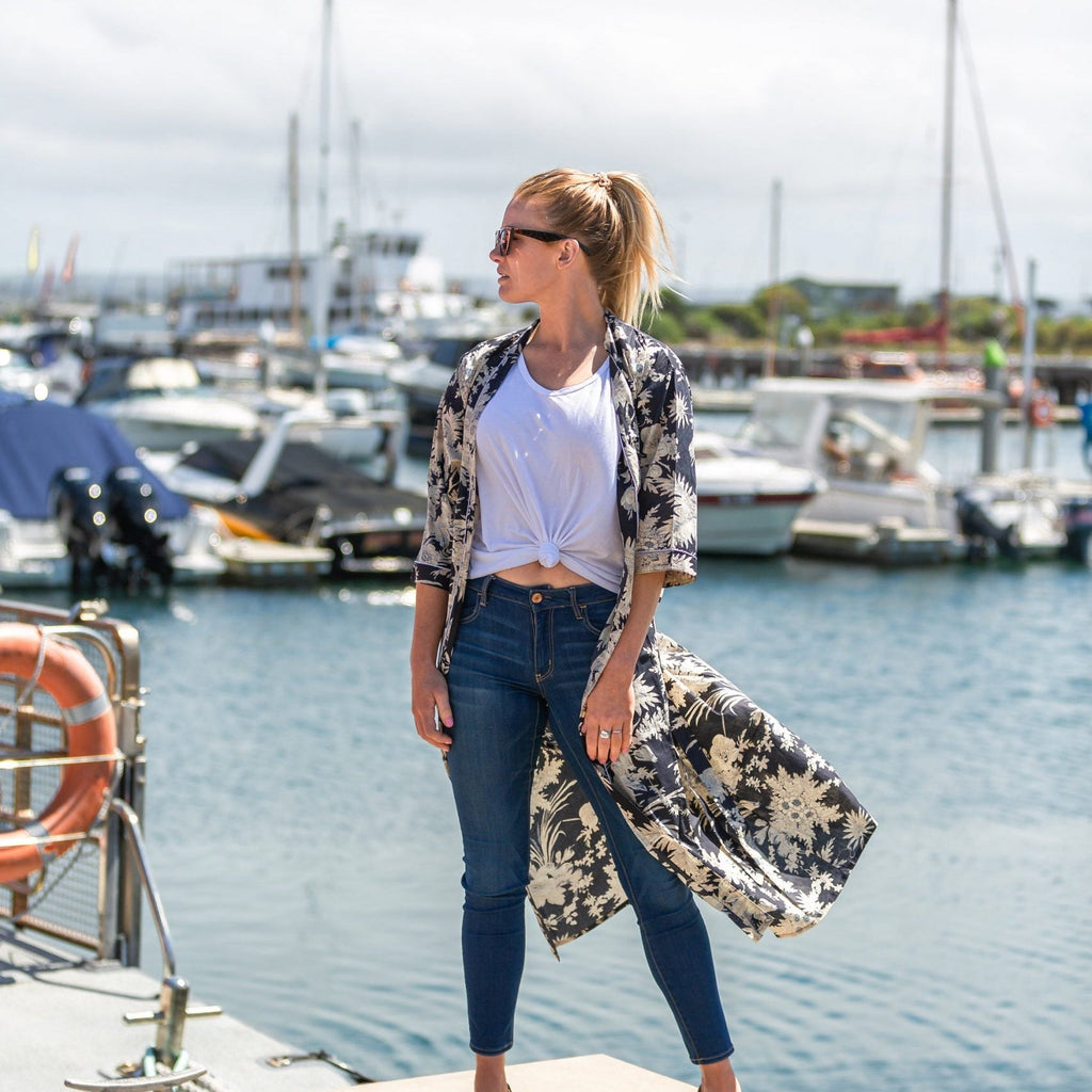 'Navy Dream' Kimono 100% Cotton Bathrobe