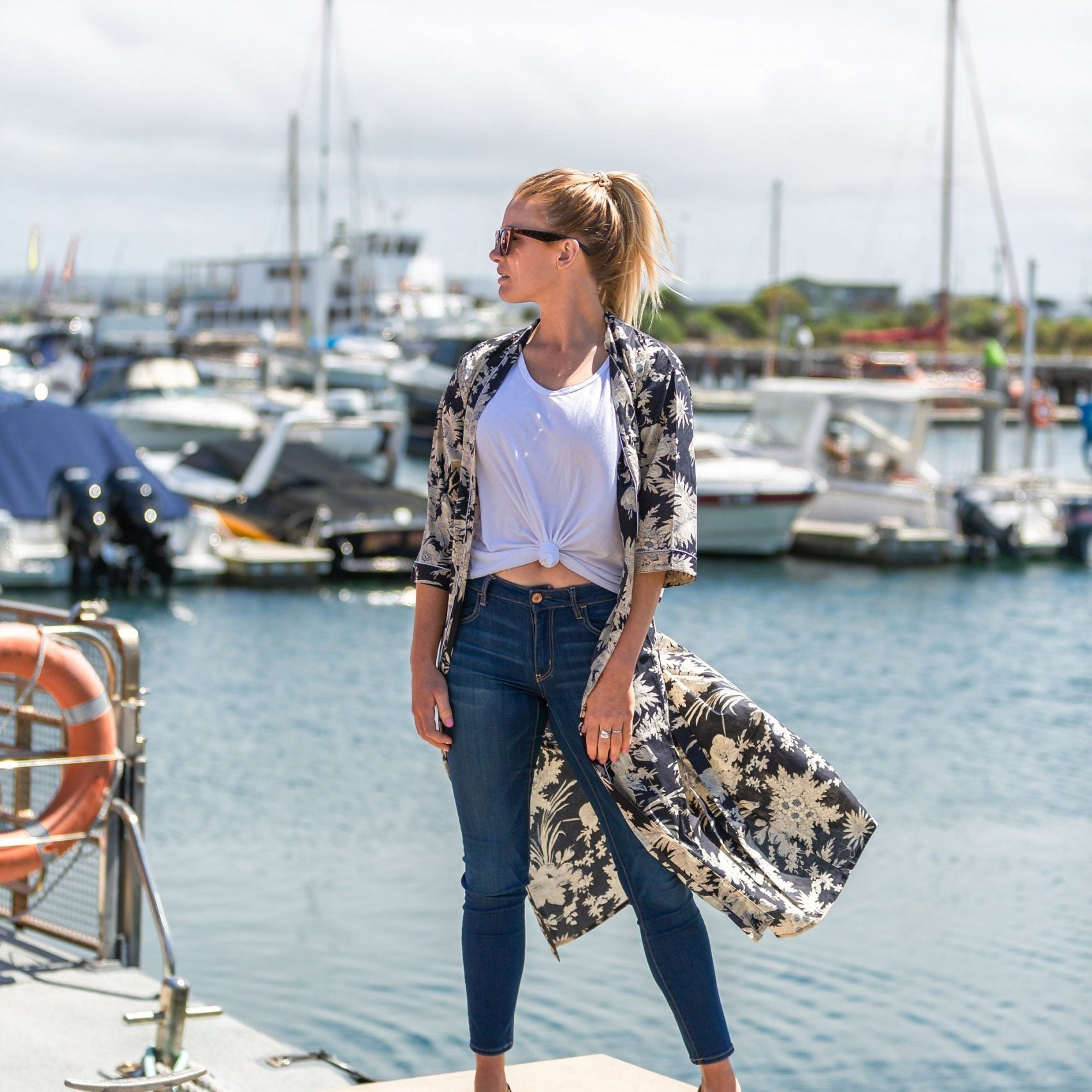 'Navy Dream' Kimono 100% Cotton Bathrobe