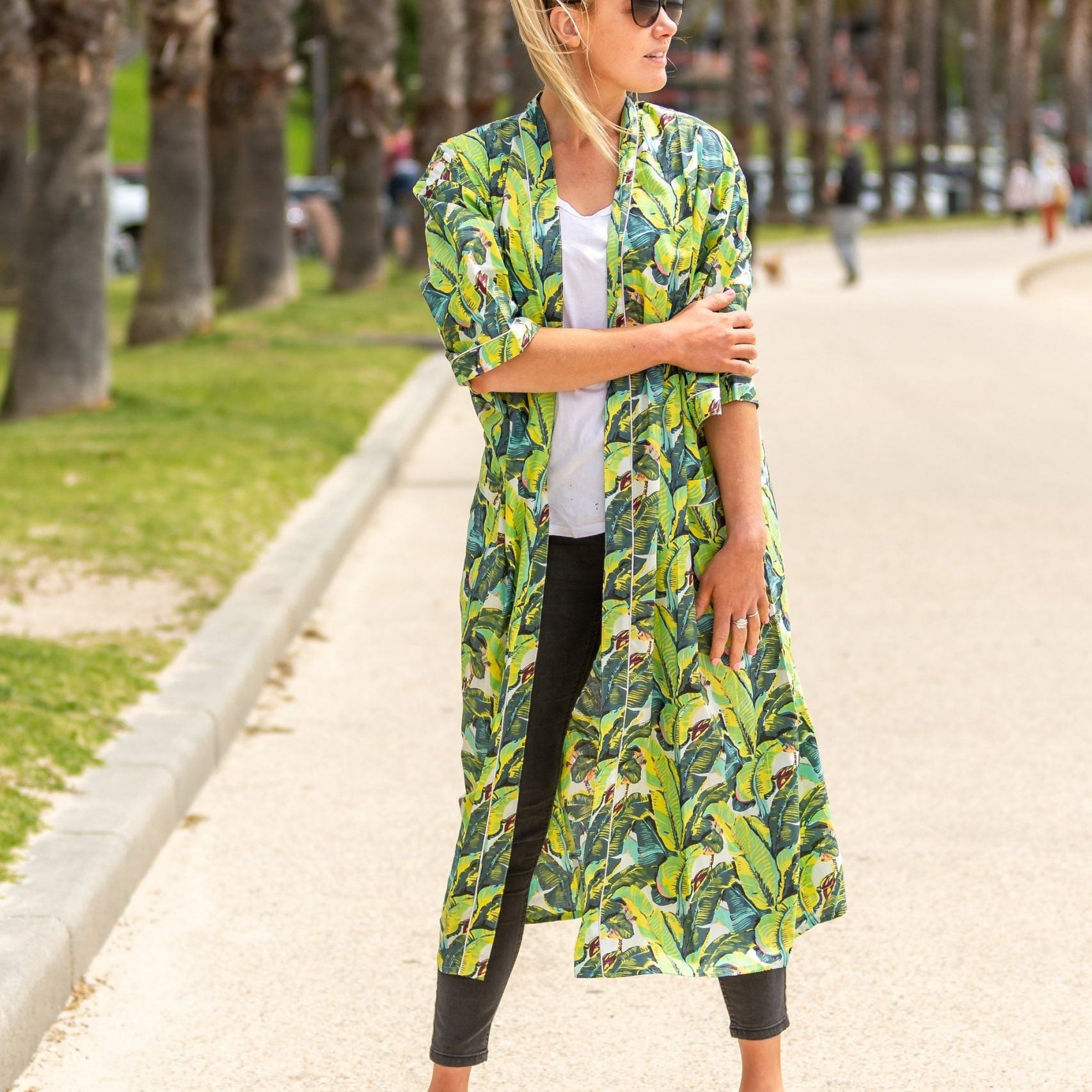 'Jade Jungle' Kimono 100% Cotton Bathrobe