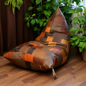 Vintage Leather Patchwork Bean Bag Cover - Upcycled Cowhide Lounger