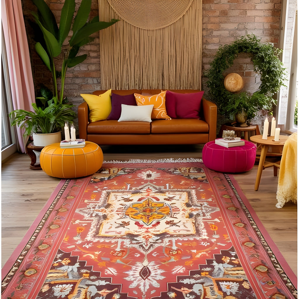 Vintage Bohemian Medallion Rug – Terracotta & Cream, 120x180cm