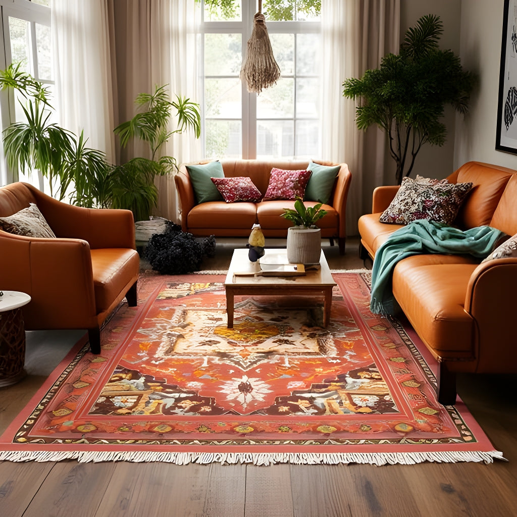 Vintage Bohemian Medallion Rug – Terracotta & Cream, 120x180cm