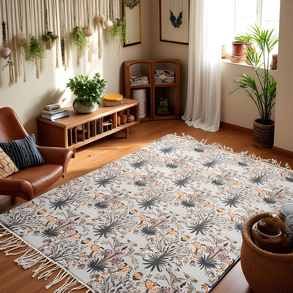 Botanical Bloom Flatweave Rug – 120x180cm Handwoven Cotton