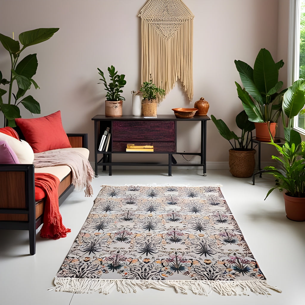 Botanical Bloom Flatweave Rug – 120x180cm Handwoven Cotton