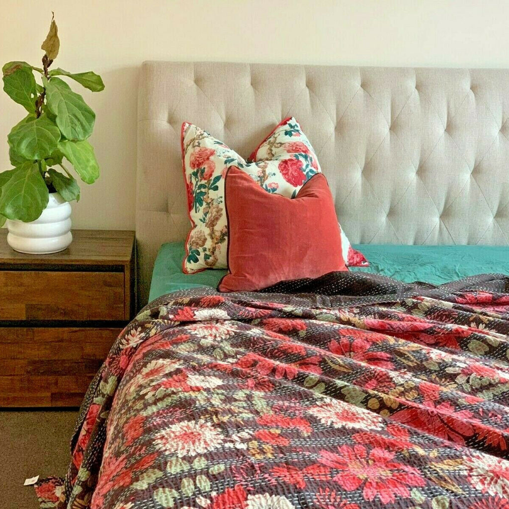 Linen Connections Handmade Indian Kantha Quilt - Blooming Bee